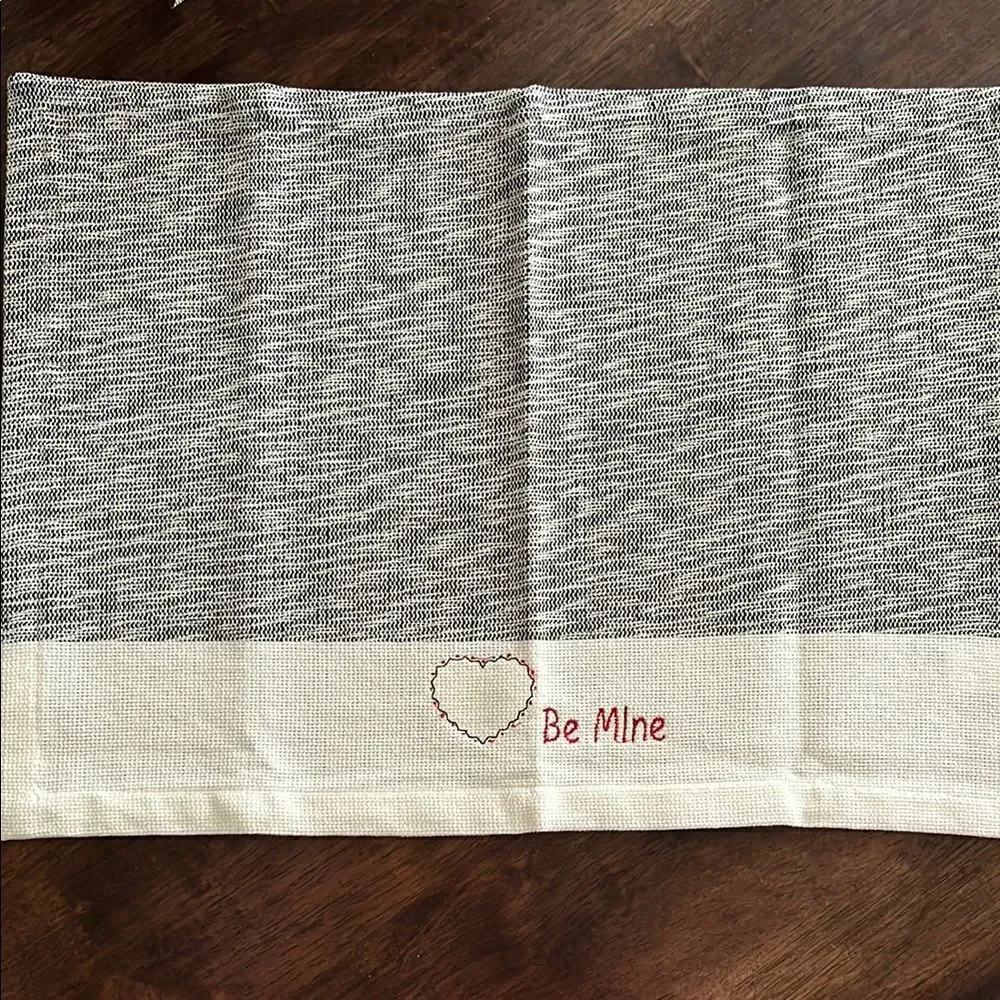 Be Mine Custom Embroidered Table Placemats Black Cream 19” by 13.75” Set Flaw